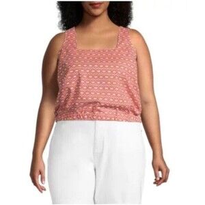 A.N.A Womens 100% Cotton Floral Geo Print Square Neck Top Retro Geo Red 2X